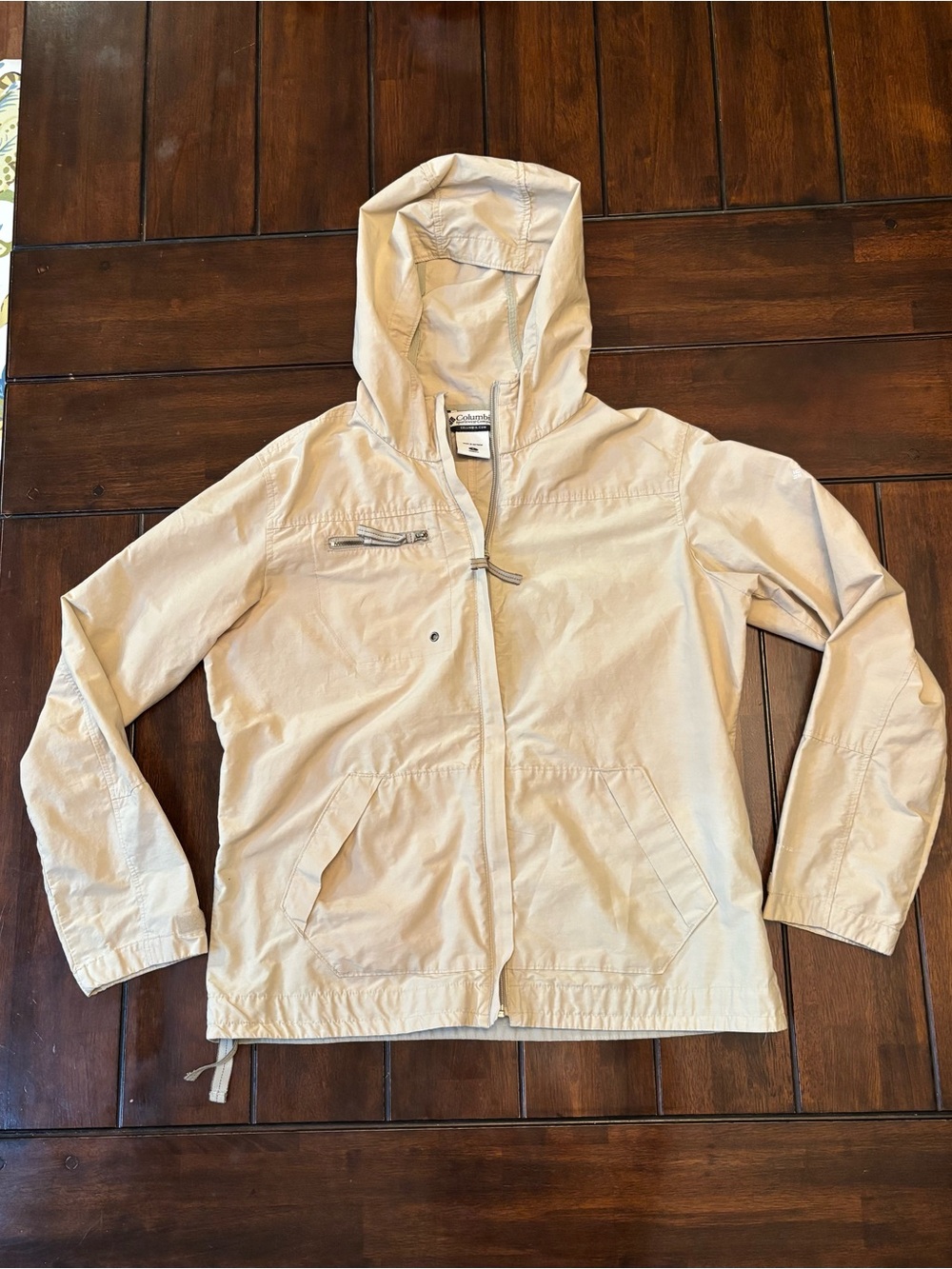 Columbia Women's Lightweight Beige Hooded Utility Full Zip Jacket Pockets Large